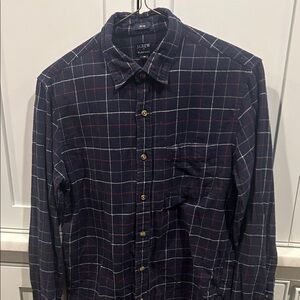 J. Crew Men's Dark Blue and Red Checkered Shirt slim